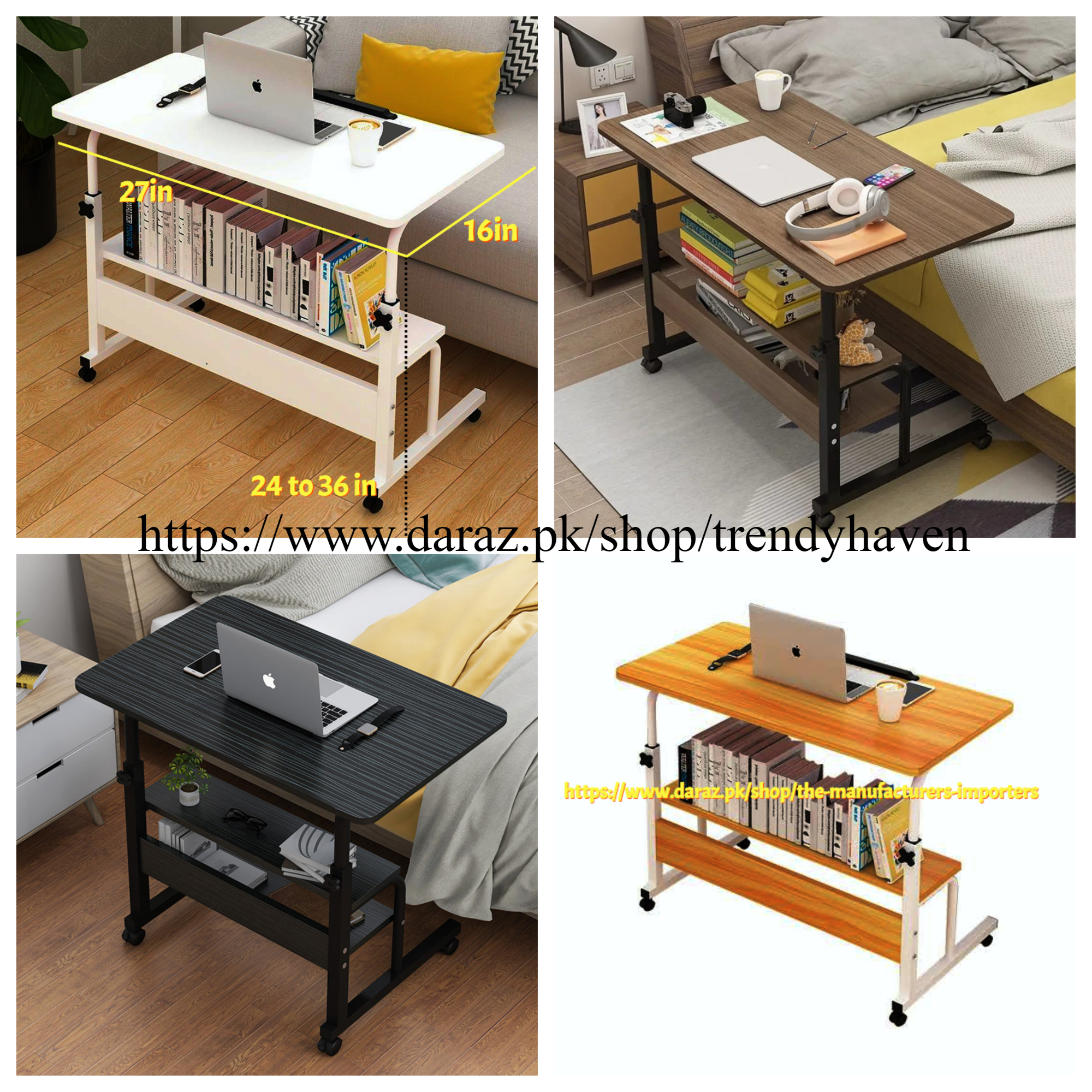 Adjustable Height Laptop Table, Computer Table, Gaming Table, Study Table, Tables with storage Shelves, Side Table, Bed Side Table, ,Storage Shelves available in 8 colors Combinations, Modern Computer Table, Writing Table, Study Table, Bed Table,