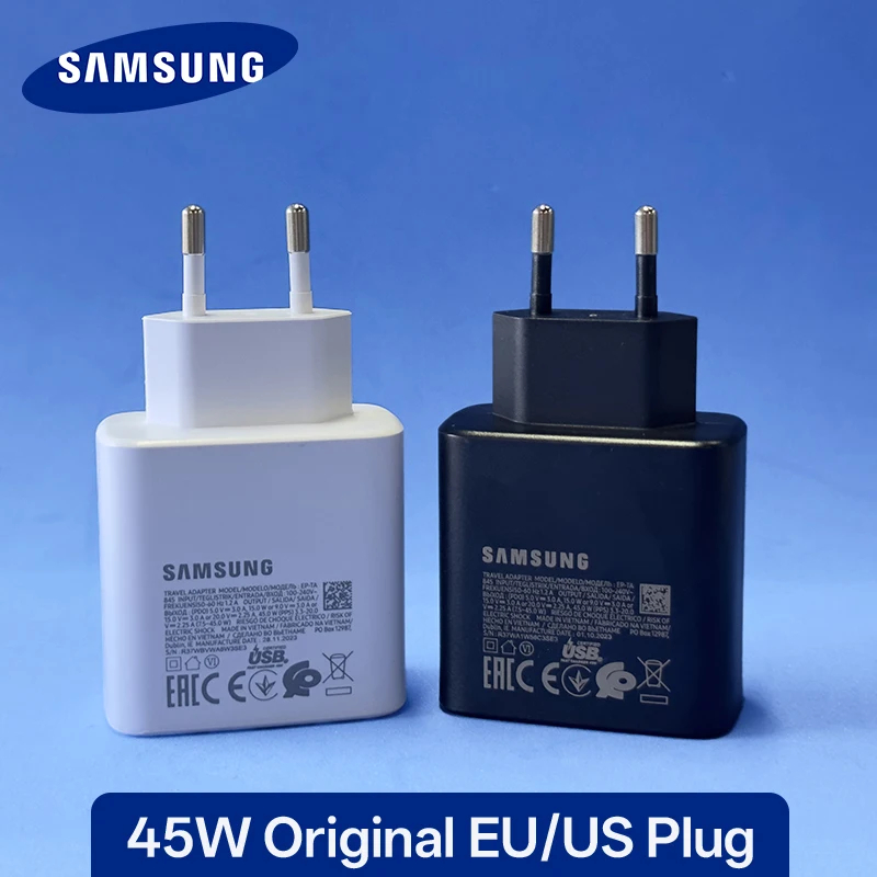 Original Samsung 45W 2.0 Super Fast Charger with Type C to Type C Cable (Global Certified Charger) Pd Charger For all Mobile Phone S24+, S8 Ultra, Note20 Ultra,S24 Ultra, Note10 Plus, S22 ultra Galaxy S10 / S10E / S10+