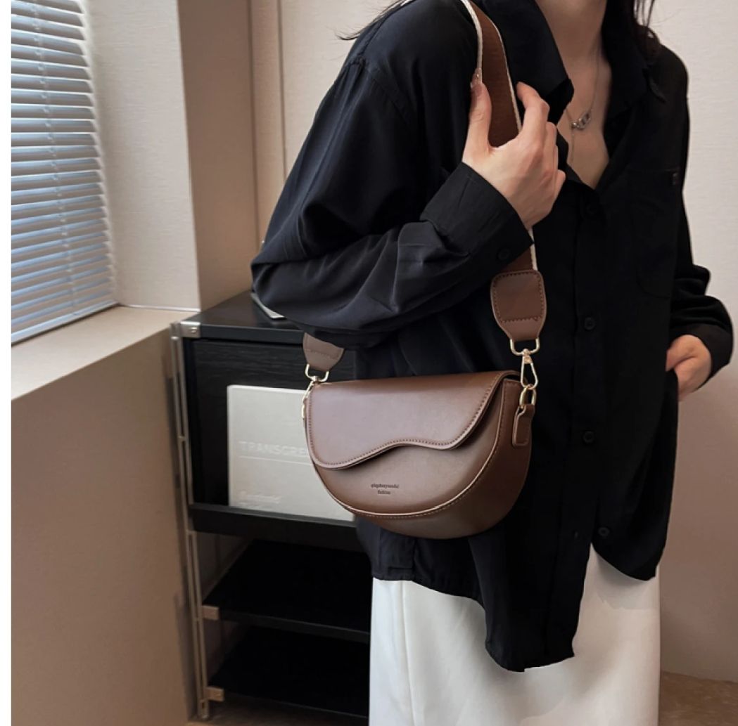 Premium Smooth PU Leather Compact Square Crossbody with Bold Wide Red Strap Bag for Women - Chic Mini Satchel