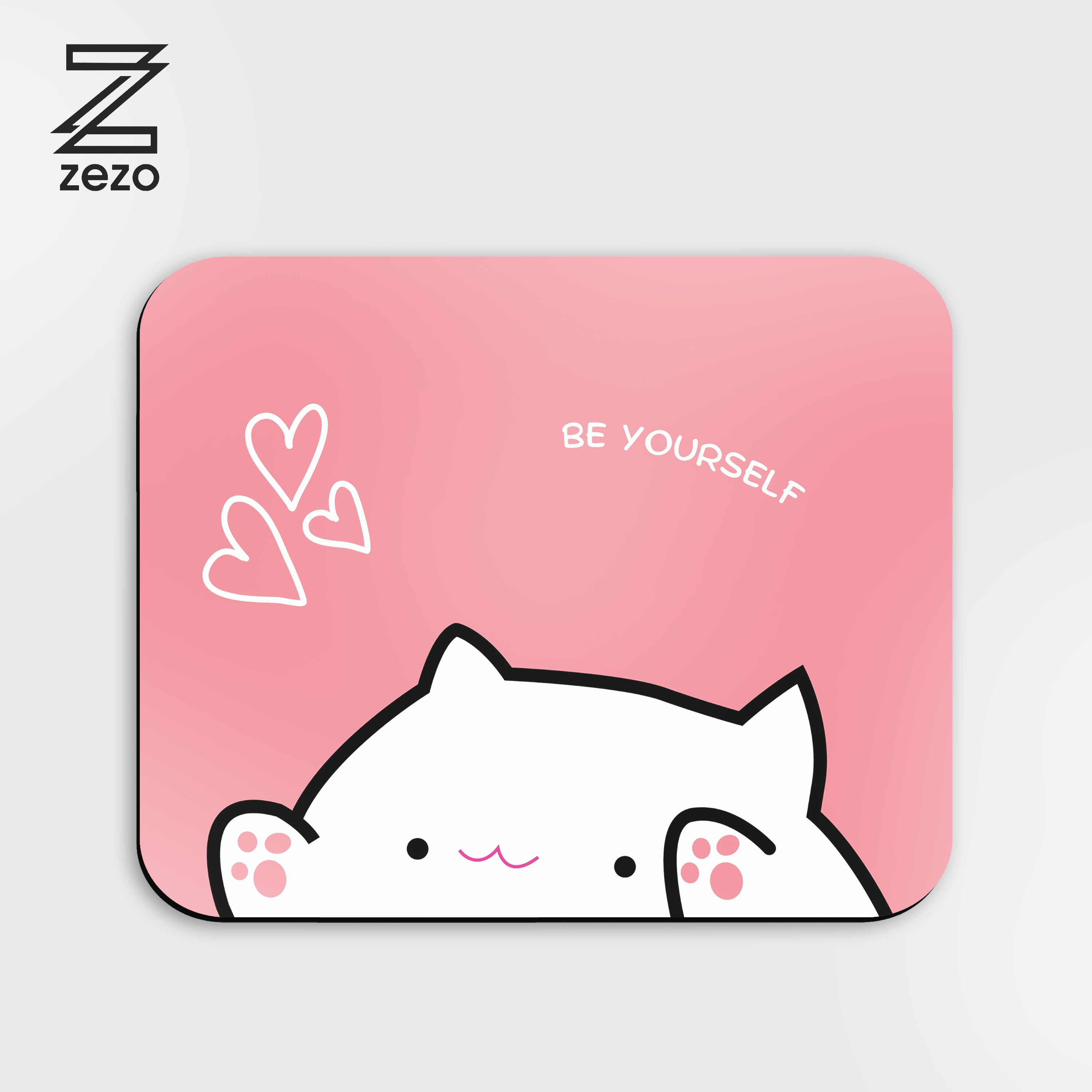 Cute Cat Mouse Pad - 'Be Yourself' Design | Adorable Pink Office & Gaming Mousepad  Non-Slip Base - Standard Size, Waterproof, Smooth Surface, Best Design for PC and Laptop Gamers by Zezo