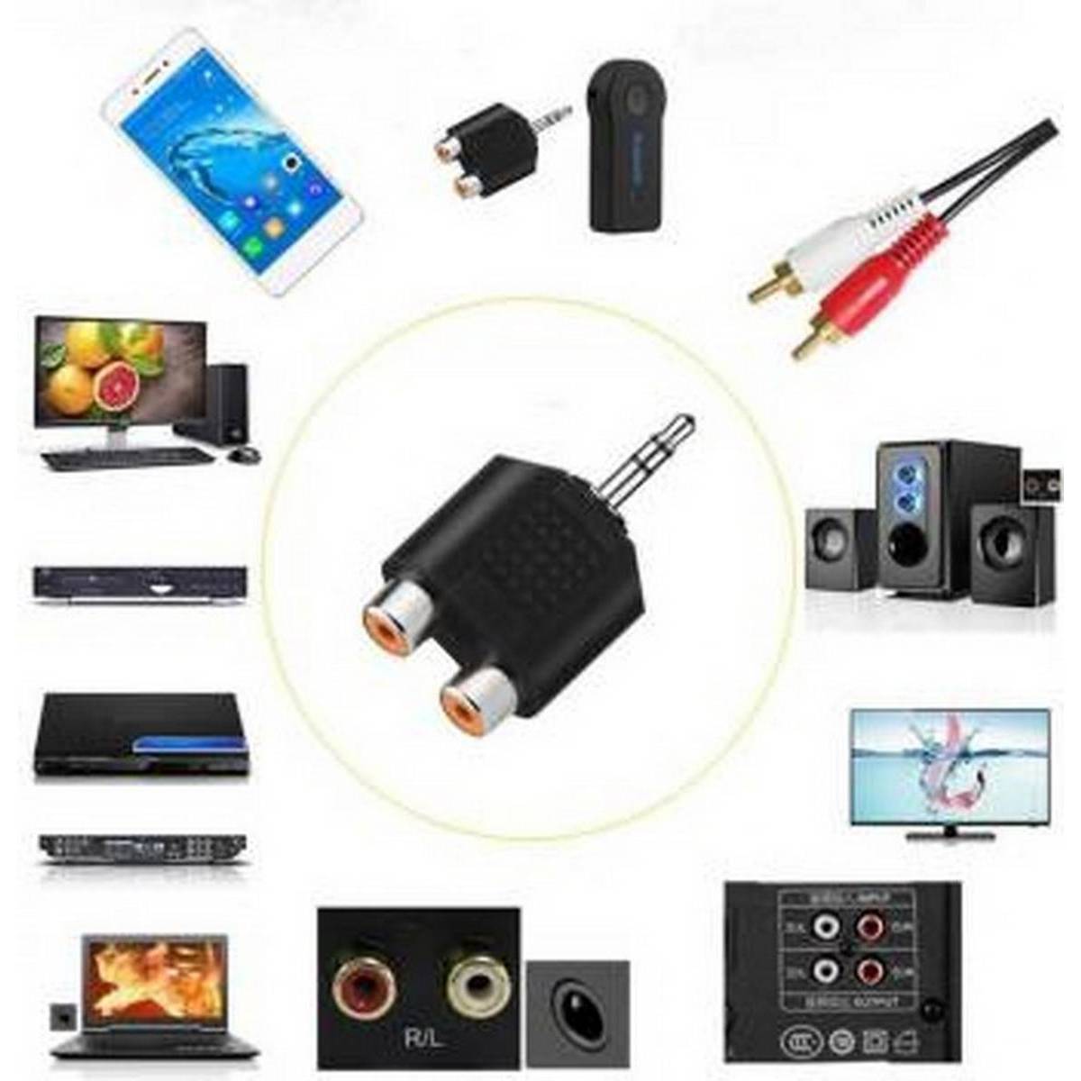 3.5 mm AUX Male to 2 RCA Female Audio Adapter for Computer Speaker Earphone Headphone Stereo AUX Splitter Connector,  Universal 3.5mm Stereo Male to Dual RCA Female Video Audio Splitter Adapter