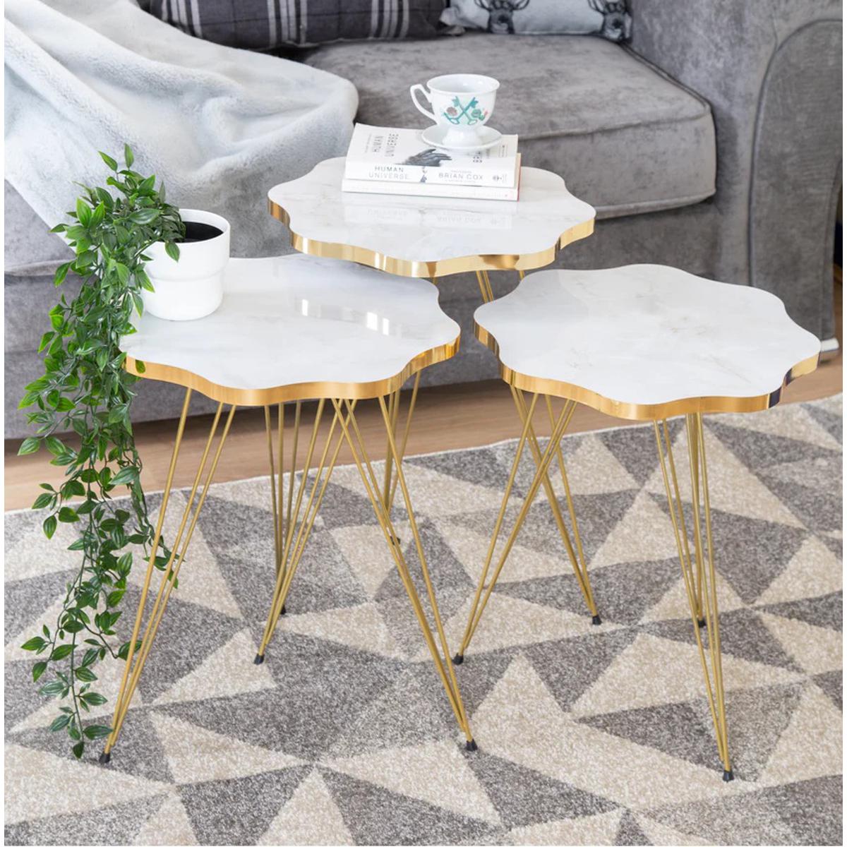 Mdf Wood Daisy Nesting Table With Metal Stand Set of 3 Round table Table Decoration coffee table Daisy coffee table dining table Nesting table set Side Table Coffee Table nesting table Decor - Set Of 3 Side Tables