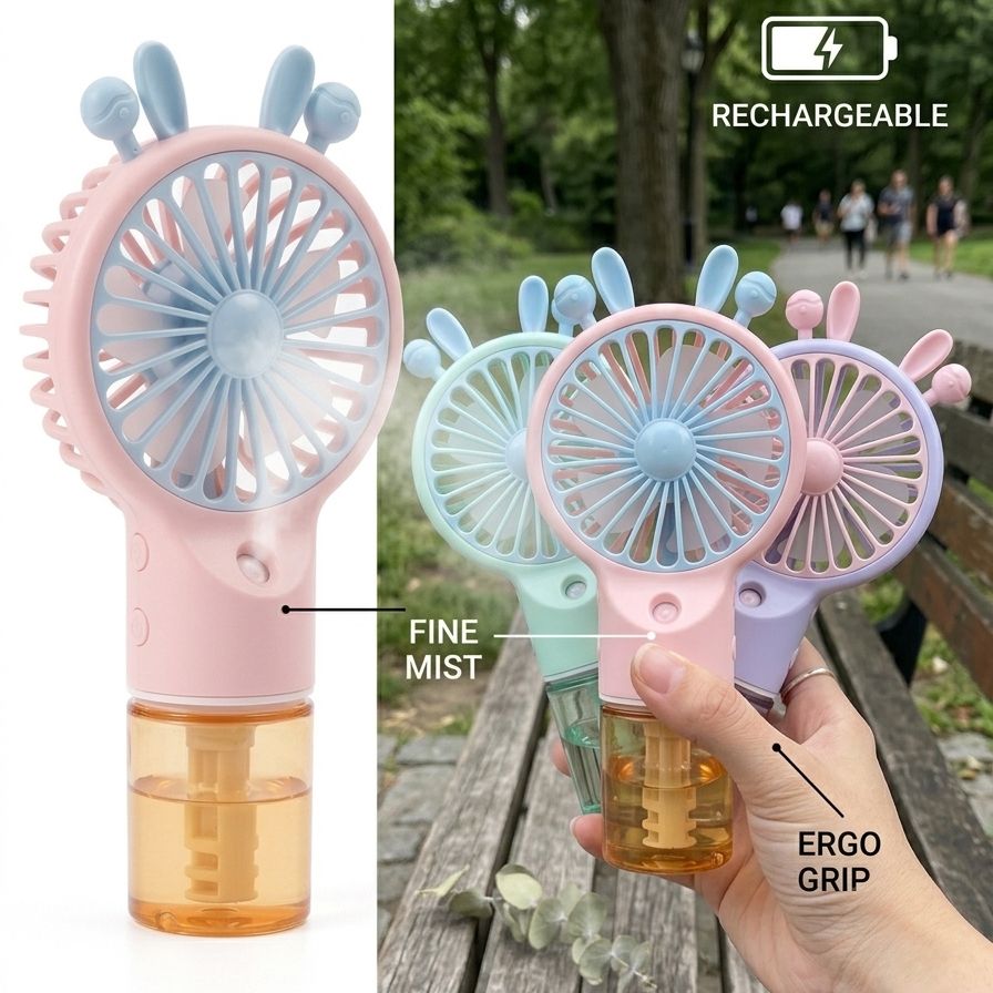 Portable USB Rechargeable Fan with Multiple Speed Settings and LED Light - Multi-Color Options