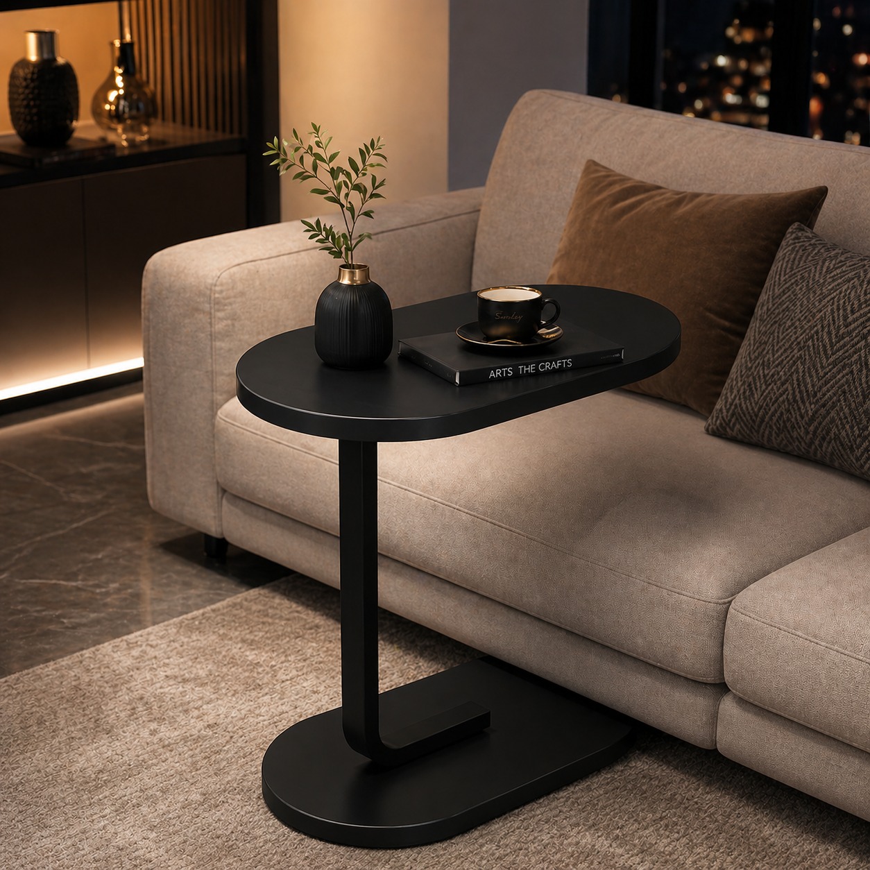 Oval Shaped Table 'C' Shaped Wooden Table for Sofa, Bed & Living Room | C Shape Laptop & Study Side Table | Solid Wood Table for Couch