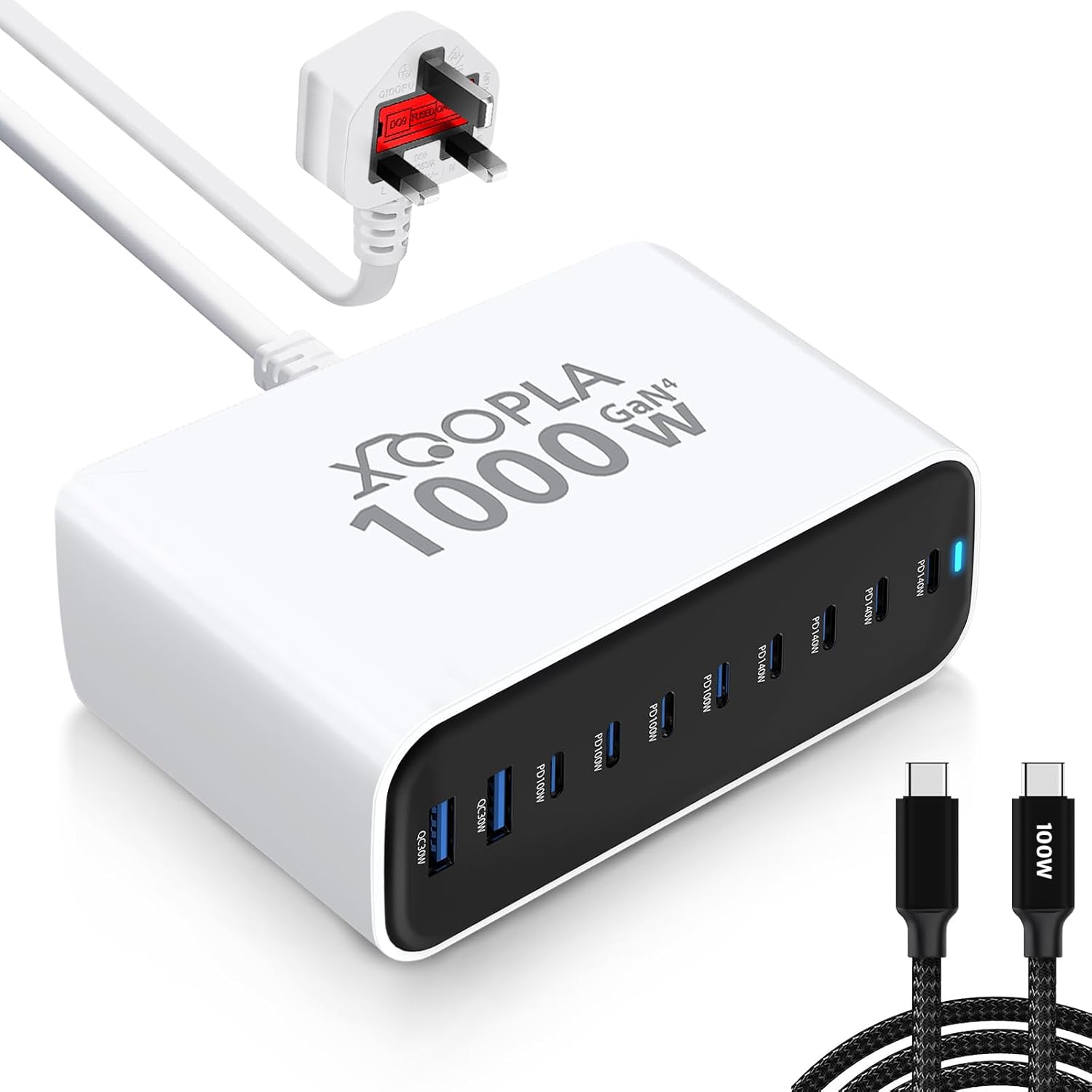 1000W, 800W, 600W, 286W, 65W, Desktop Fast charger–without ports 4 USB-C Ports (100W, 2×65W, 20W) & 4 USB-A QC18W Ports, 8 ports, 10 ports  Fast Laptop Charger with 1.5m Power Cord