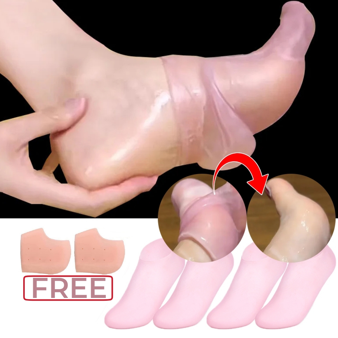 [Bundle Of 2] Moisturizing Socks Silicone Gel Heel Pad Socks Skin Color & Half Heel Pads