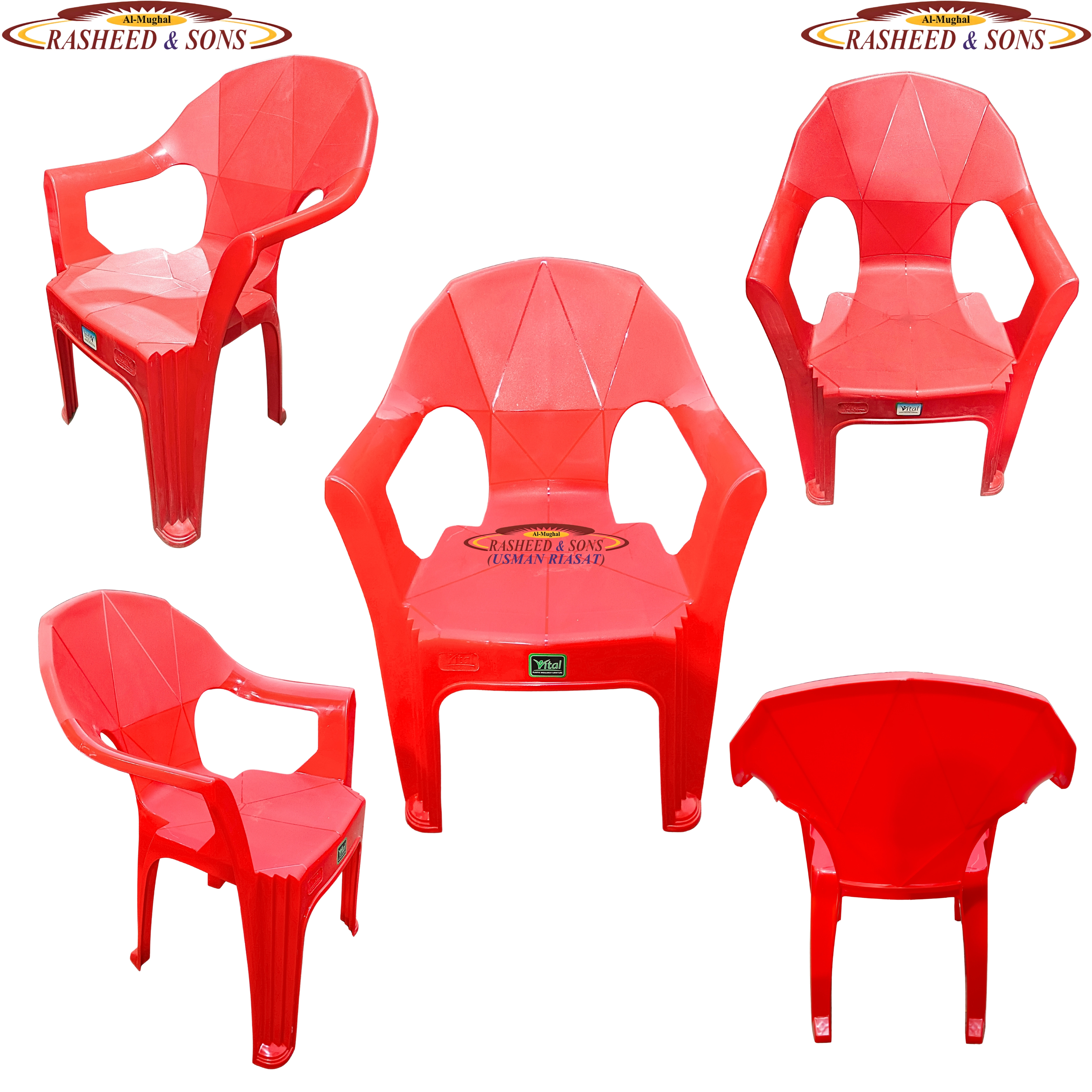 100% Pure Plastic Diamond Chair Set – Garden Patio Balcony Arm Chair – Rasheed & Sons Modern Plastic Chairs – Pack of 1, 2, 4, 6 with Fixed Table or Folding Tabl