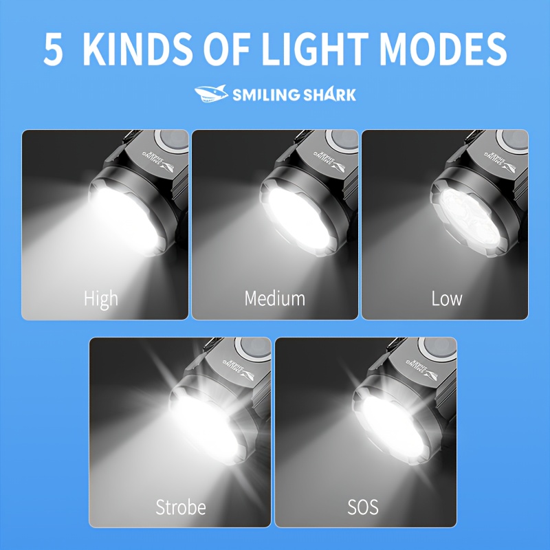Portable Cheerful Shark Three-Eyed Creature Mini LED Flashlight Ultra Bright High Power Torch USB Rechargeable Compact Pocket Light with Belt Clip Multi Purpose Everyday Carry EDC Torch for Home Outdoor Camping Hiking Fishing Night Walking Emergency