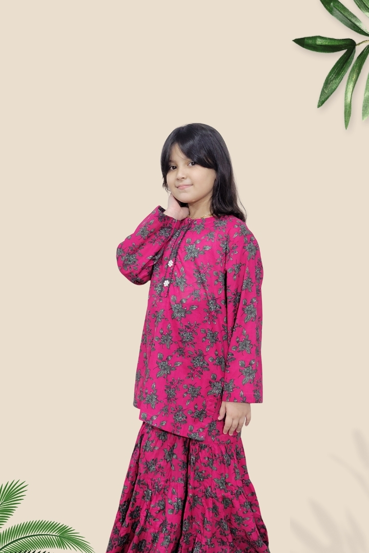 2 Pcs Girls Printed Suit Stitching Cotton