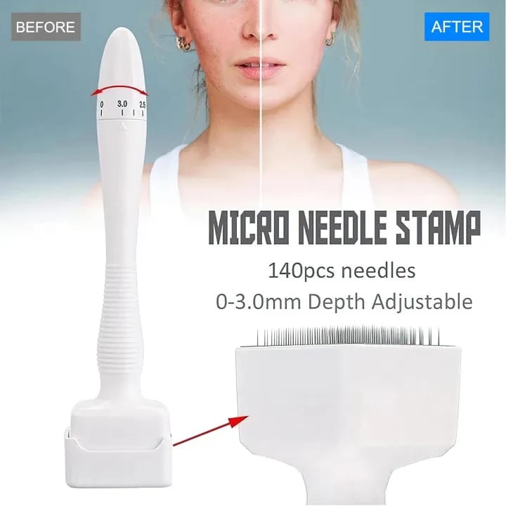 Micro Needle Stamp, Derma Stamp Adjustable 0-3mm 140 Titanium Needles Professional Derma Stamping for Skin, Eyebrows and Scalp Care