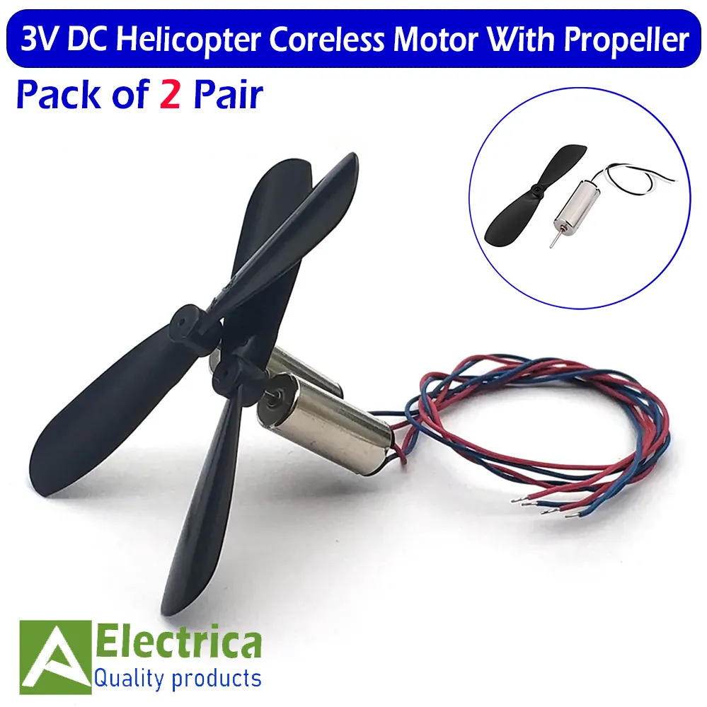 2 Pair Micro 3V DC Coreless Motor with Propeller Set for DIY Drone, RC Helicopter, Airplane & Robotics Projects – by Electrica