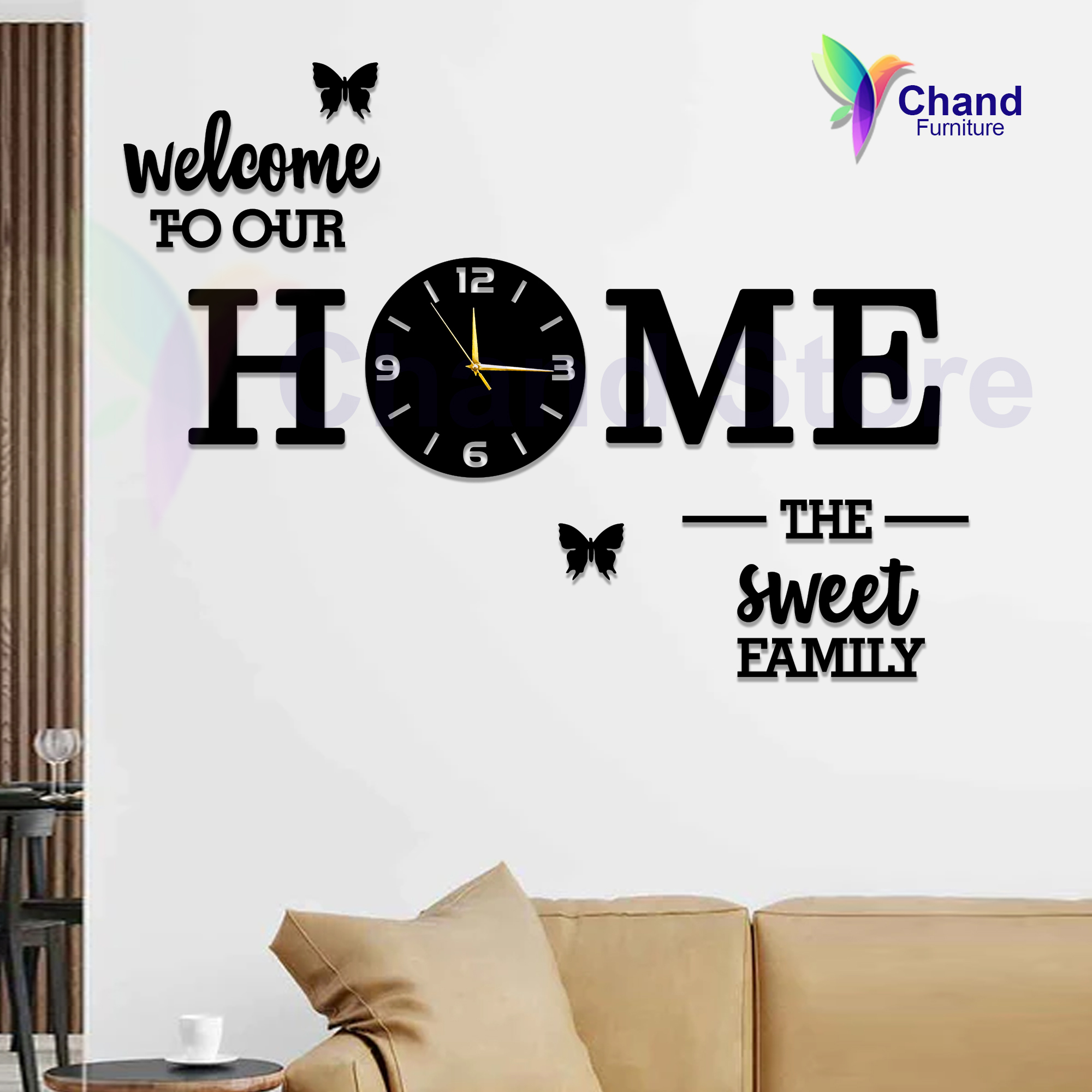 Chand Furniture Big Size Sweet Home 3D Wooden Wall Clock I Wooden Wall Clock I Wall Clocks I Wall Clock For Bedroom I Wall Clock for Room I Wooden Wall Clock I Wooden Clock I Clocks I Clock