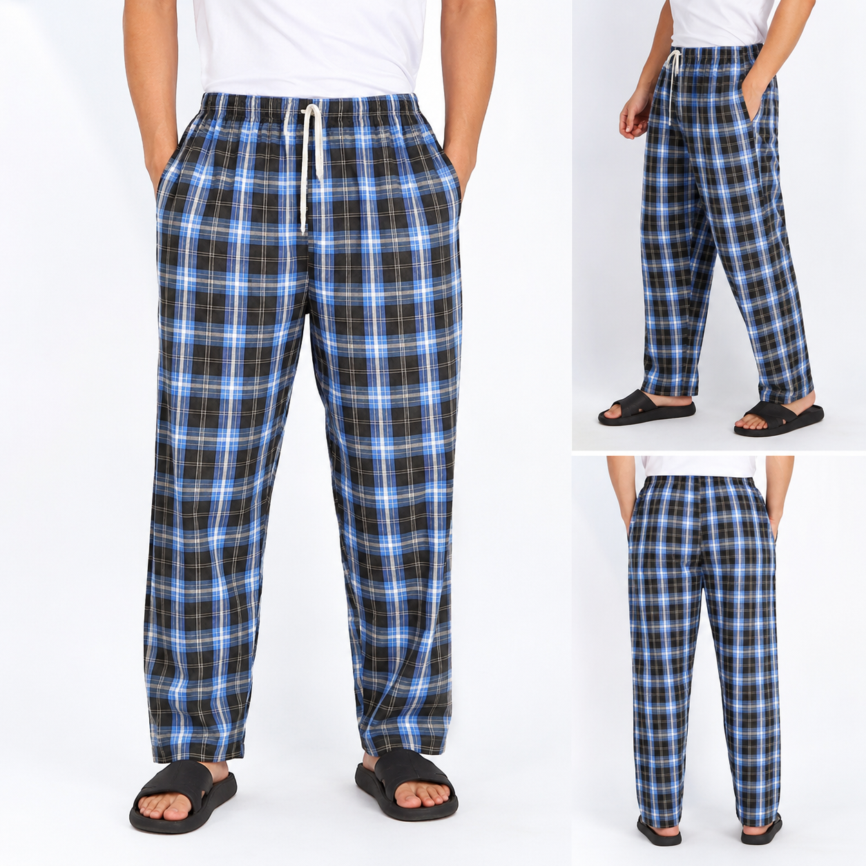 Faiz Garments | 1Pcs  Men's Cotton Checked Trouser – Soft Comfortable Casual Check Pants with Side Pockets