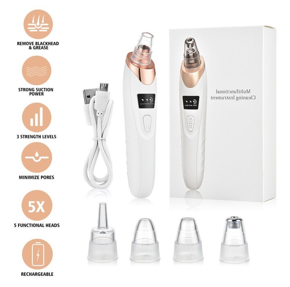 5-in-1 Derma Suction Blackhead Remover Machine | Pore Vacuum Cleaner | Acne Pimple Extractor | Facial Pore Suction Tool | Deep Face Cleaning | Whitehead & Blackhead Removal | Rechargeable Skin Care  Multi-Functional Skin Care Beauty Tool for Nose  & Face