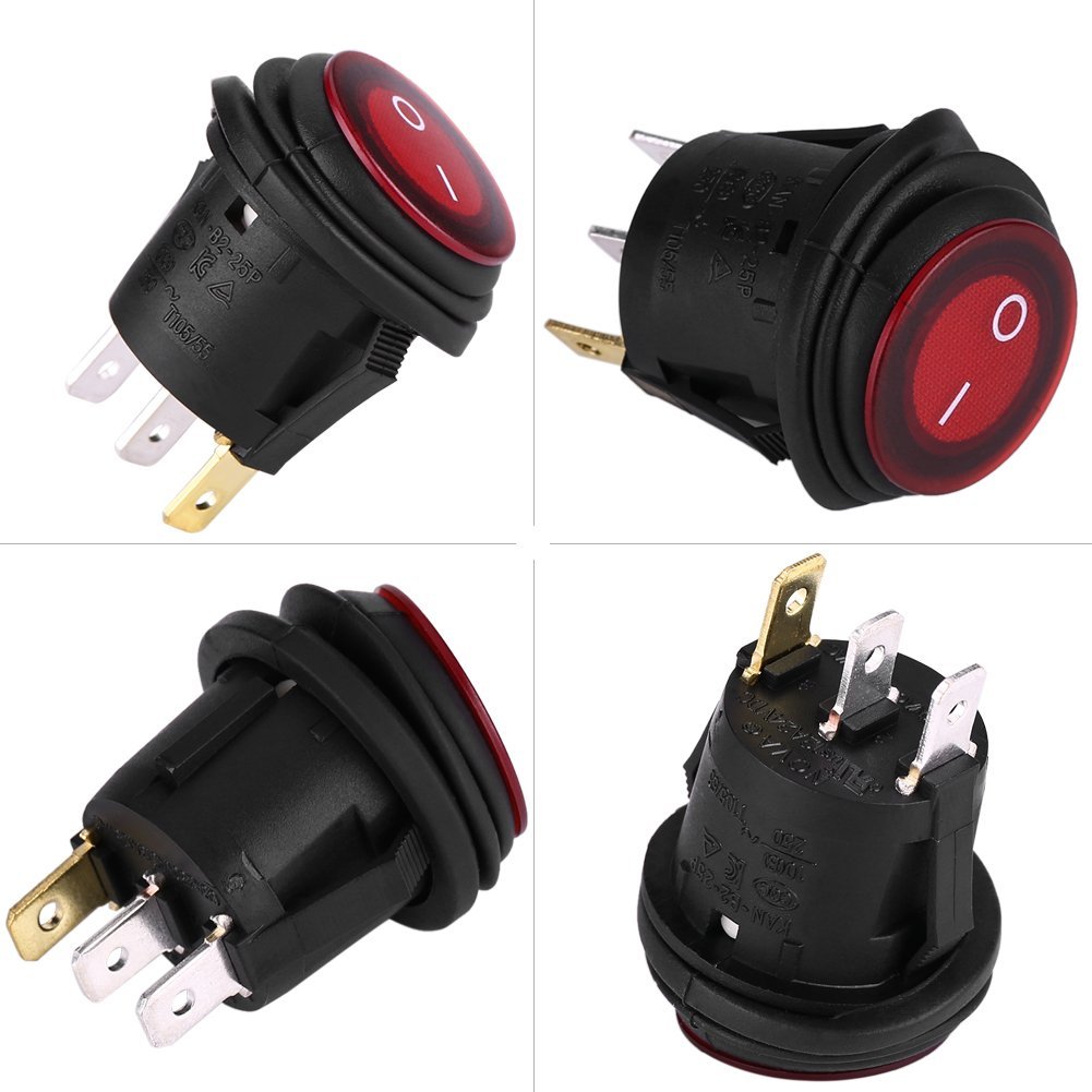 2PCS 12V 3Pin Red LED Rocker Switches, Round Button Rocker Toggle Switch OnOff SPDT Snap Waterproof for Car Auto Boat Truck