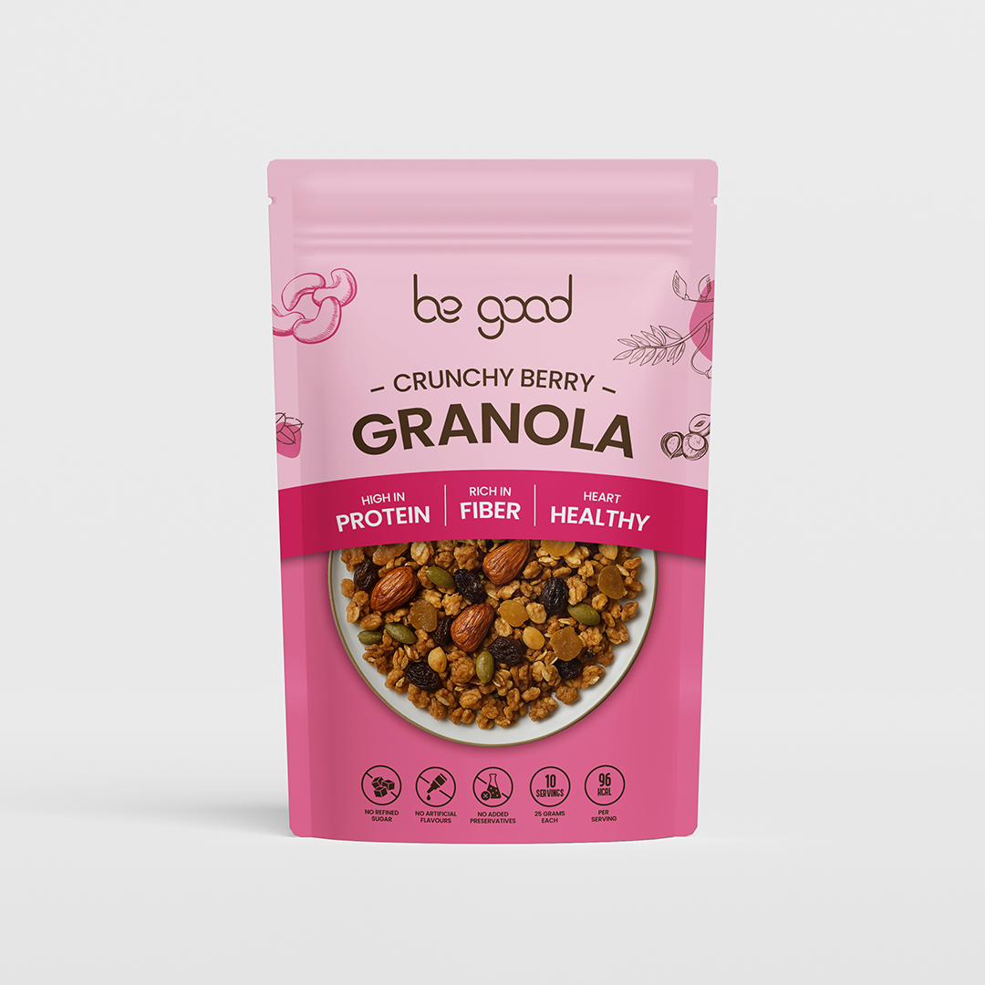 Be Good Crunchy Berry Granola | Nuts Granola Pack | Oats, Almonds, Melon & Chia Seeds, Black Currant, Pumpkin Seeds, Raisins & Apricots | Crunchy High Protein & Fiber Snack