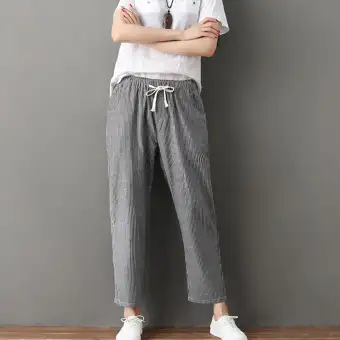 striped cropped trousers womens