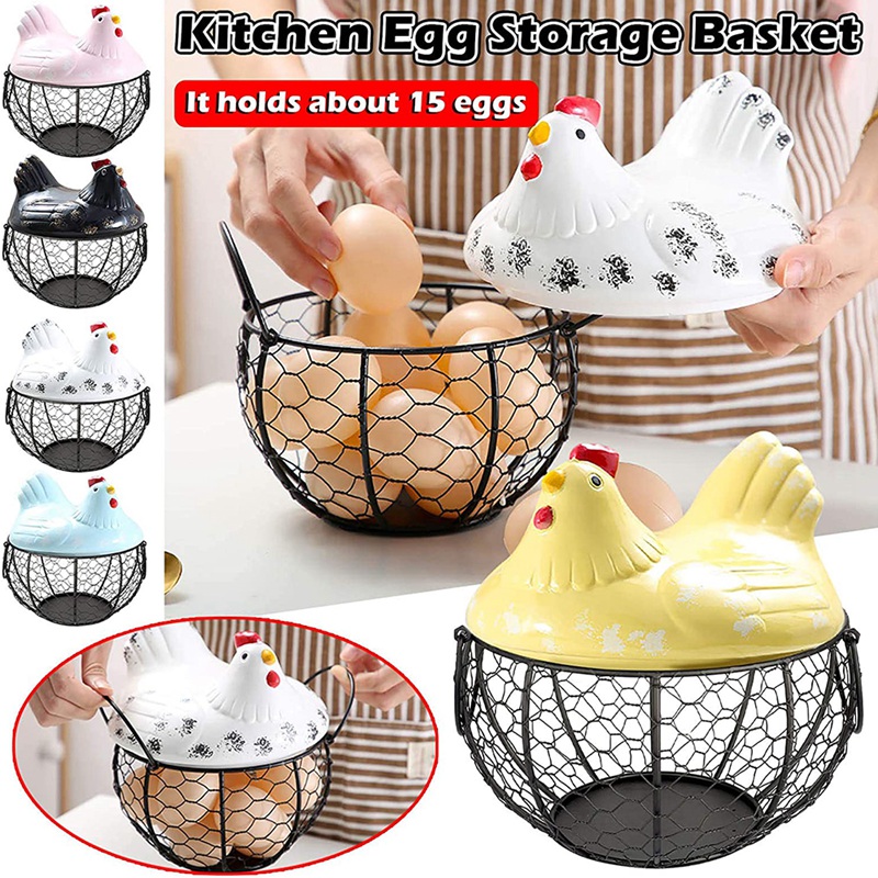 Egg Basket Eggs Holder Basket Organizer Storage Wrought Wire Restaurant Storage Basket Kitchen Hen Decor