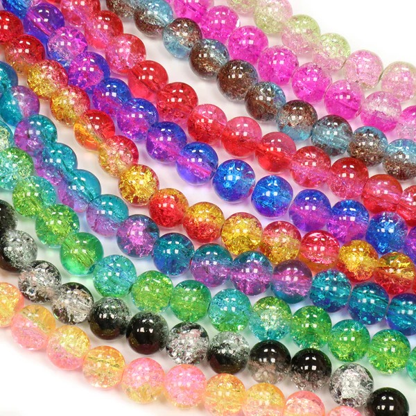 50/100PCS 8mm Crack Glass Beads for Jewelry Making – Cracked Round Loose Beads, 100+ Beads Per Strand, DIY Bracelet, Necklace & Earring Craft