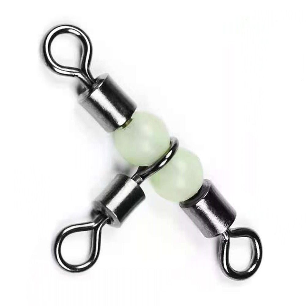 10pcs Bearing Barrel Ring Fishing Connector Rolling Swivel 3 Way Fluorescent Beads Fishhook Lure Line Fishing Tackle with Luminous Beads Fishing Connectors