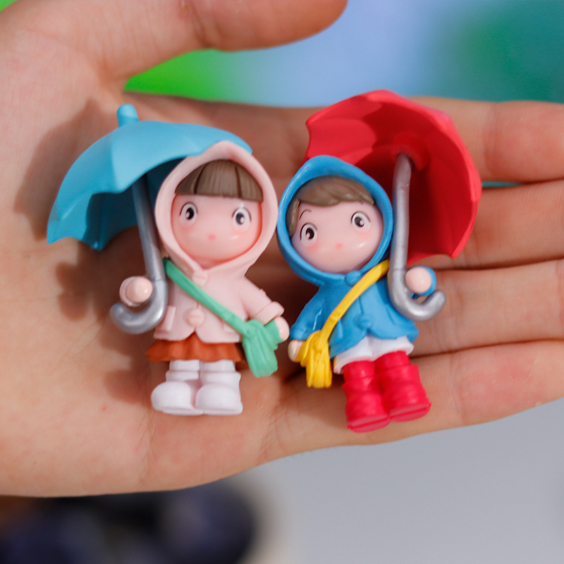 1PC Adorable Raincoat Girl Figurines with Colorful Umbrellas - ABS Resin Car Dashboard Decor, Home & Office Creative Decorative Accessories