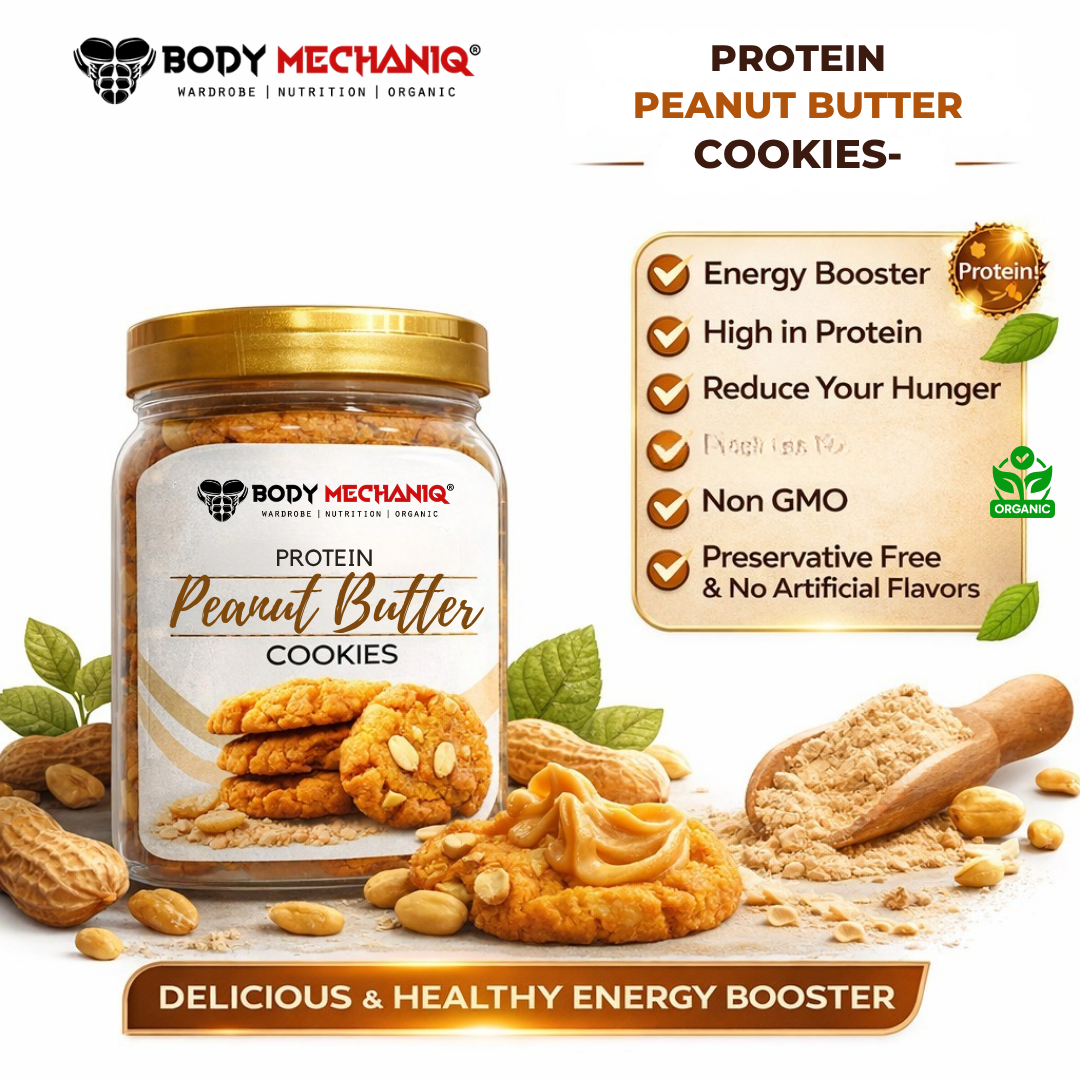BODY MECHANIC Protein Peanut Butter Jar with Free Cookies - Cholesterol-Free, High-Protein, Low-Fat Spread