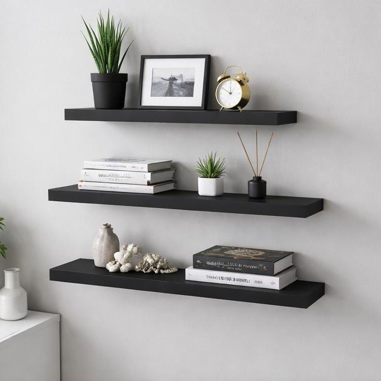 3 Pcs Wall Mounted Floating Shelves – Modern Wooden Wall Rack Set – Decorative Storage Shelf for Living Room, Bedroom & Office – Heavy Duty Wall Decor