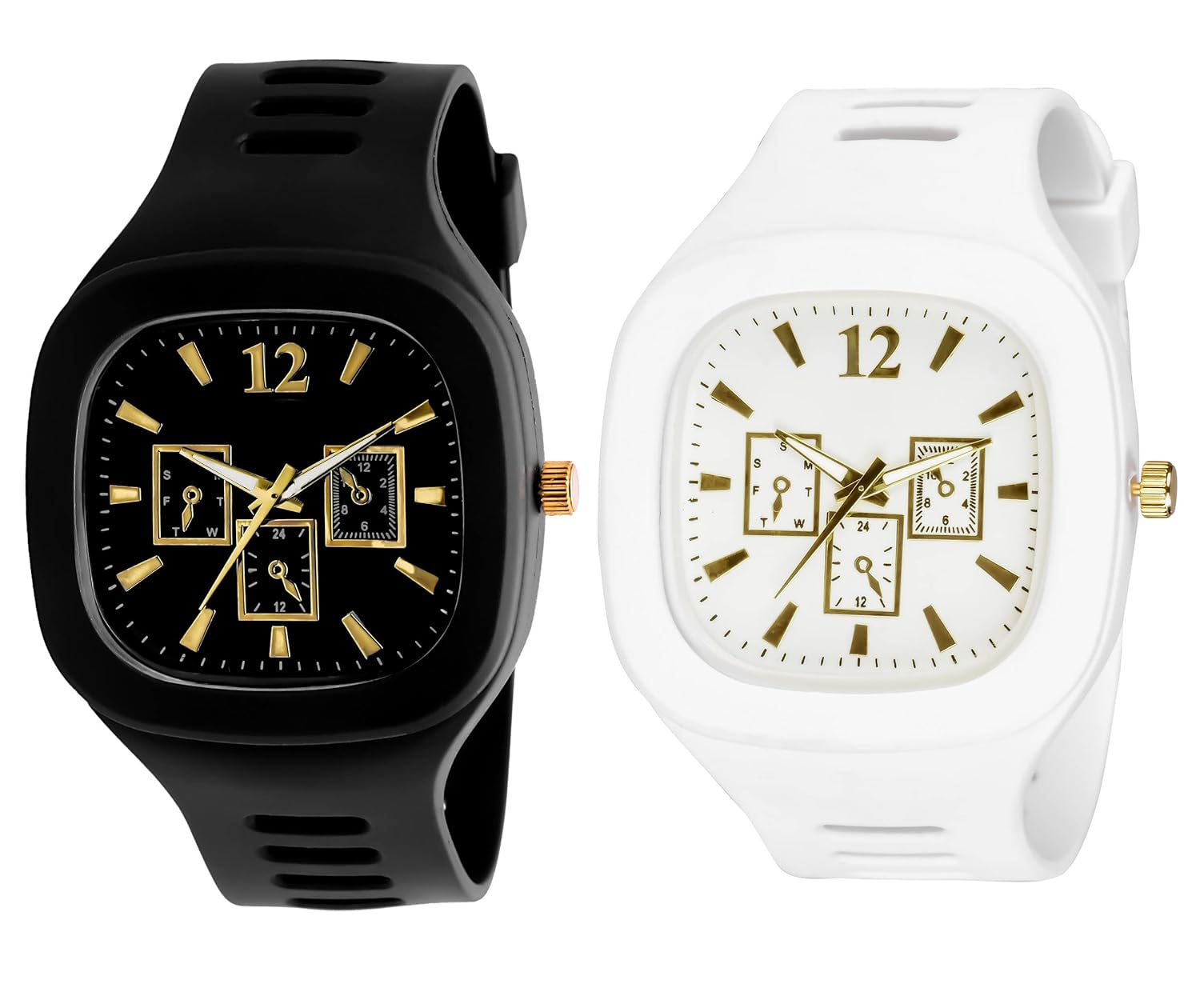 Pack of 2 Stylish Square Dial Smooth Silicon Straps Casual Watch Stylish Analog Watch for Boys Men's