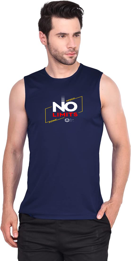 Men's Compression Sleeveless Top NO LIMITS Print in Navy Blue
