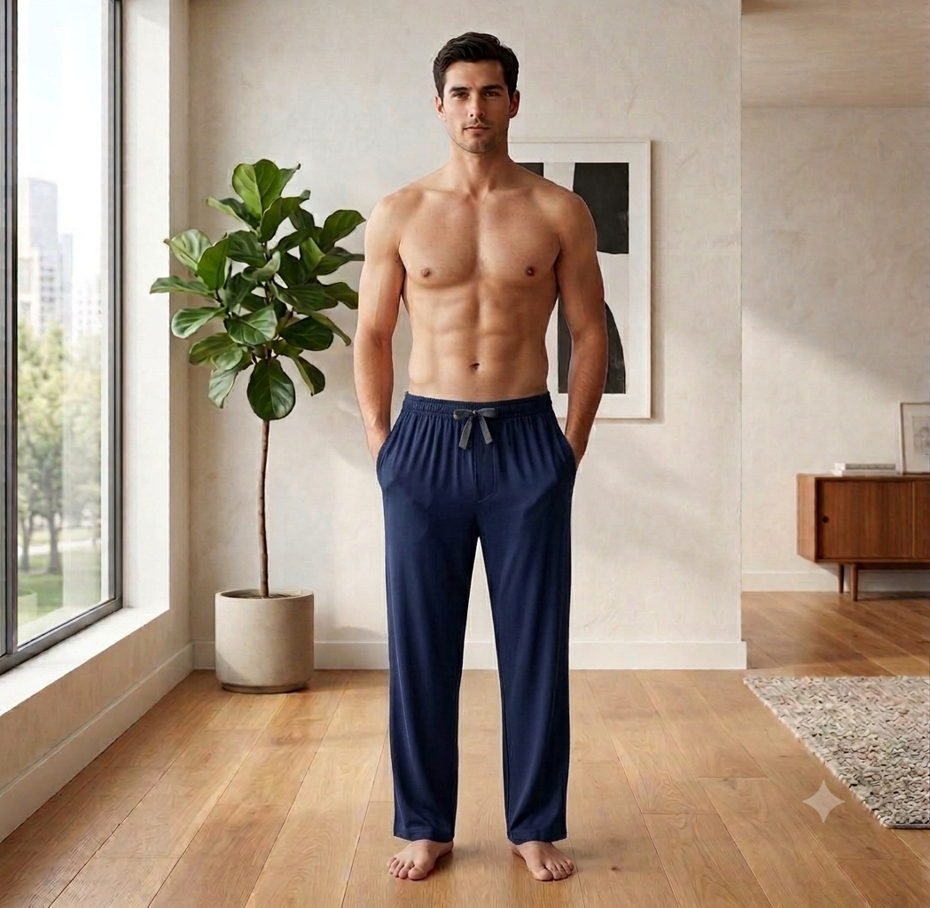 TF Clothing | Premium Cotton Jersey Lounge Navy Blue Trousers for Men & Women | Soft Elastic Drawstring Waist | 2 Side Pockets | Unisex Casual Nightwear Trouser
