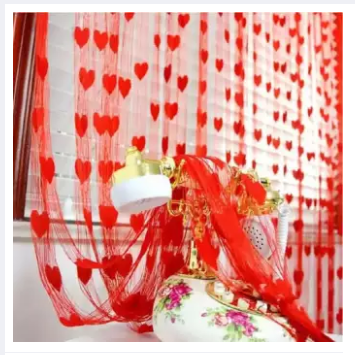 Cute Heart Line Tassel String Door Curtain Window Room Curtain Valance Modern Living Room - Red