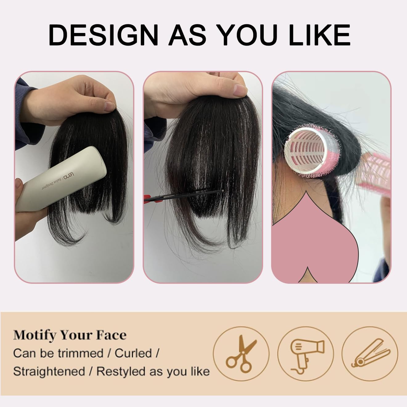Clip in Hair Extension Fringe Front Bangs w/ Hair Temples