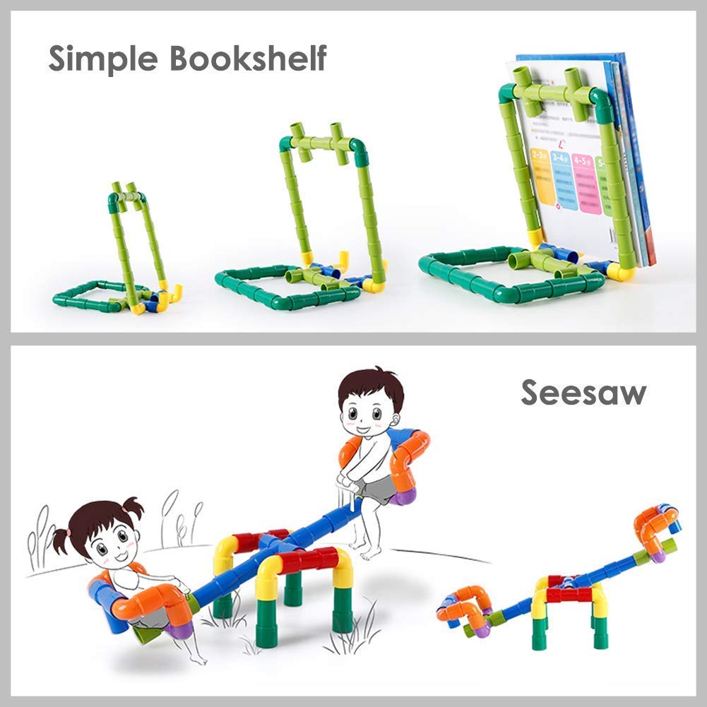 STEM Building Block Pipe Puzzle Blocks Multicolor Creative Puzzle Construction Educational Play and Learn for Kids Building Construction Blocks Assembly Game Kids