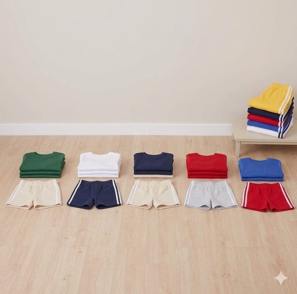 TF Clothing | Pack of 5 Plain Soft Cotton T-Shirts & 5 Lining Shorts | Summer Tracksuit Set for Boys, Girls & Babies | Multi Color