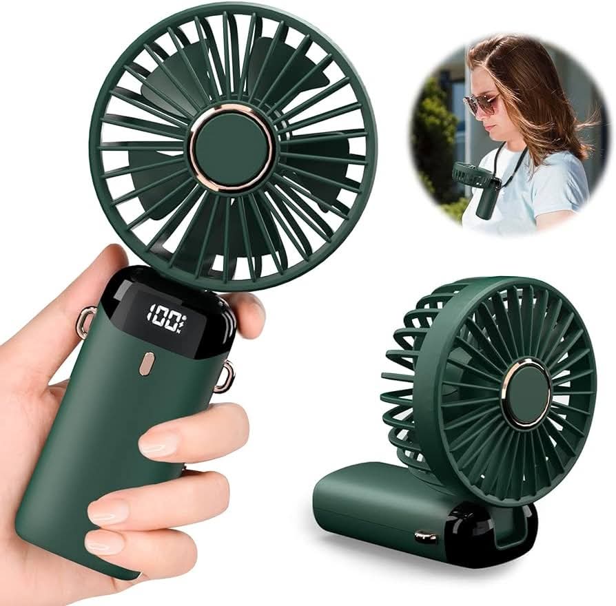 Portable Handheld Mini Fan 5-speed Led Digital Display Folding Usb Charging Electric Fan With Lanyard , easy for carry perfect for office gym and outdoor activities