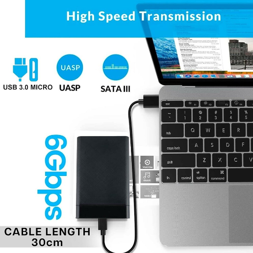 USB 3.0 Portable HDD SSD 2.5" Hardrive External Case ( Black & Transparent ) - 2.5" Hard Drive Case 5Gbps High Speed Fast Data Transfer (ONLY CASE)