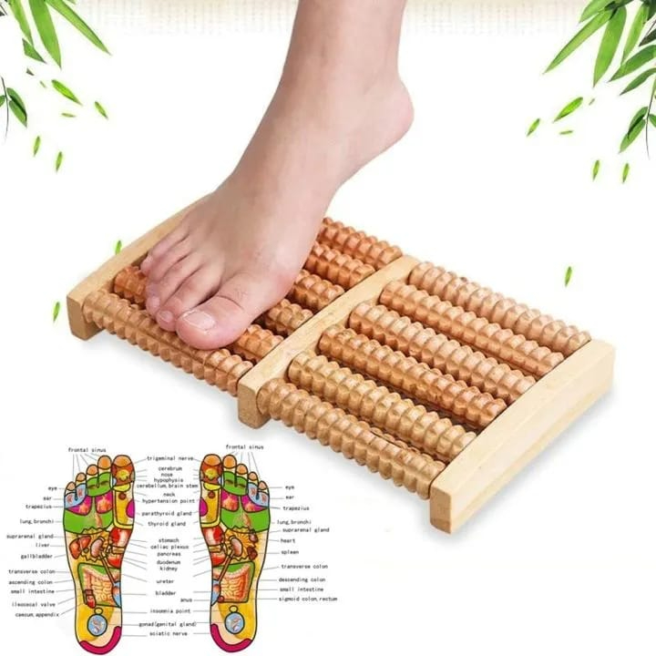 6 Row Wooden Foot Massager Roller  Reflexology Acupressure Foot Massage Tool  Foot Pain Relief  Blood Circulation  Stress Relief  Home Therapy