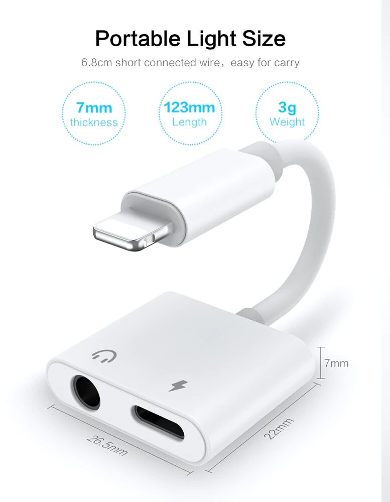 AzaTech Lightning to 3.5mm 2 in 1 Earphone Audio Adapter For Lighting Charger Cable Mobile Phone Aux Dual Jack Splitter Headphone & Fast Charging Connector Converter