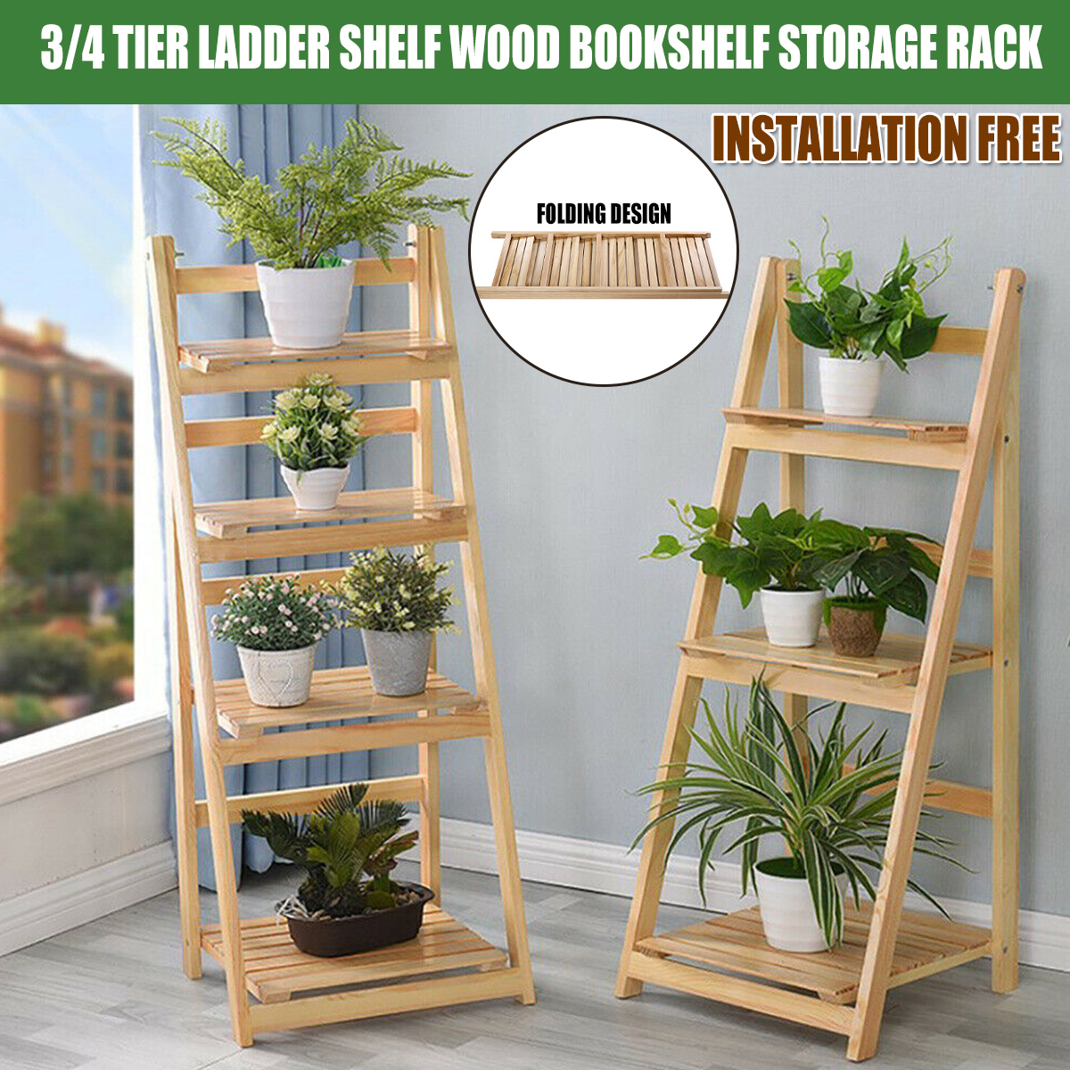 4 Tier Wooden Ladder Folding Book Shelf Stand Plant Flower Display