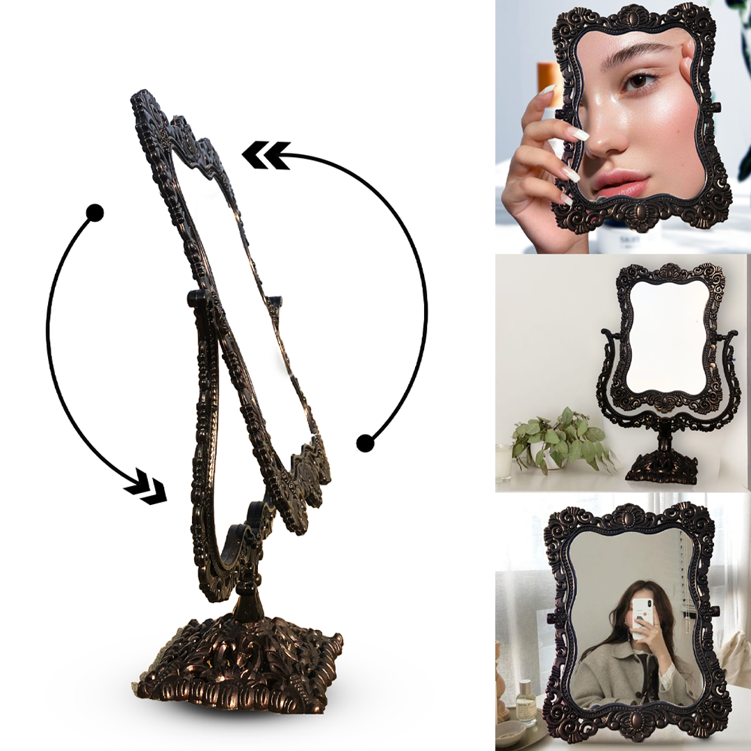 Retro beauty mirror in the European style Beautiful princess mirror with a boxlike shape Black dressing mirror in the dorm bedroom makeup mirror 22cm Hight and 15cm Width