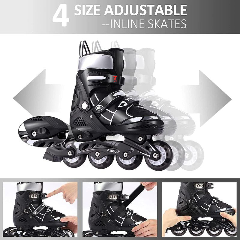Skate Shoes Power Superb Adjustable Roller - 4 Wheeler 8-14 Years - Skating Shoes Premium Quality & Adjustable Different Size With Light In Wheels