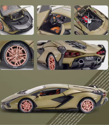 1:24 Lamborghini Sian FKP37 Alloy Diecast Model – Smoke Exhaust Effect, Metal Body, Light & Sound, Pull Back, Openable Doors view 5
