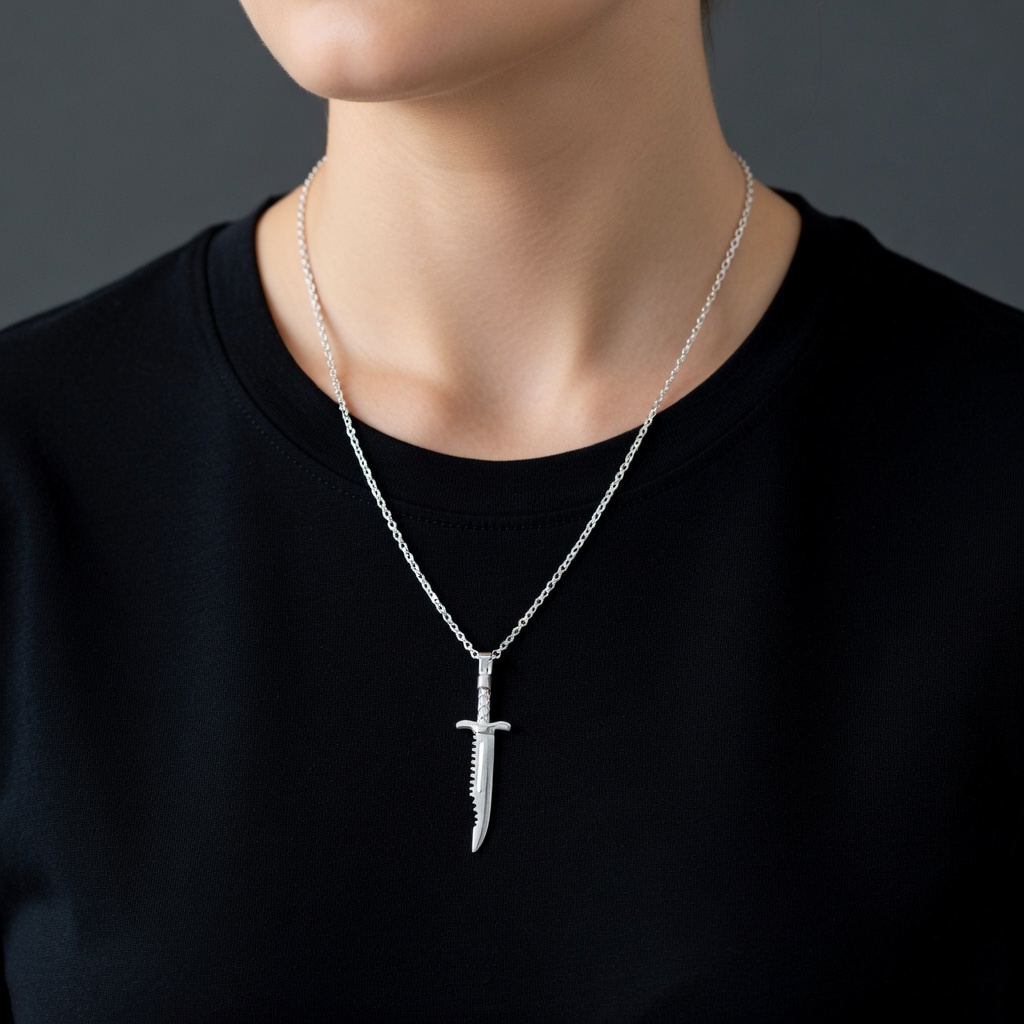 Vintage Silver Sword Pendant With Chain - Unisex Men Women Friendship Mens Boys Girls Ladies Knife Talwar Locket Necklace Set Couple Best Friend Ship Classic Vintage Silver Sword Pendant With Chain Unisex Men Women Knife Talwar Locket Necklace