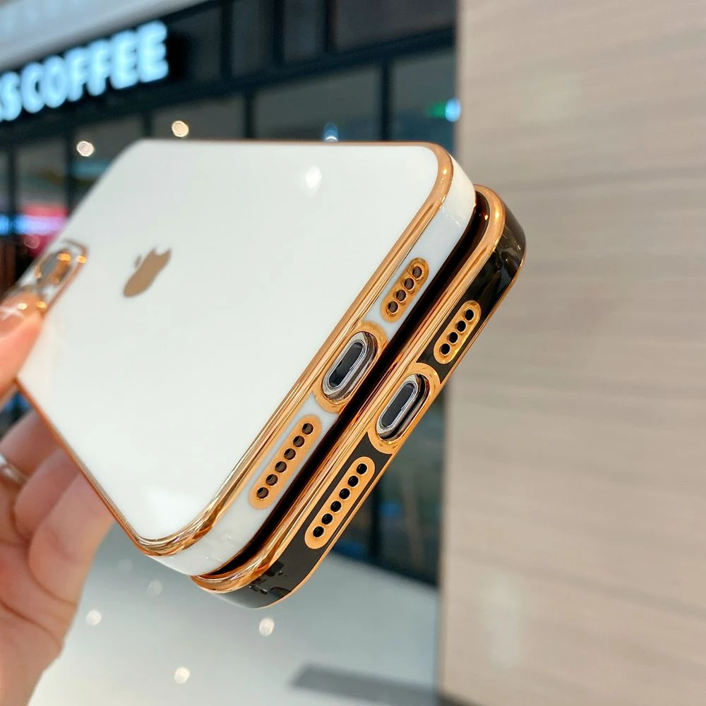 Apple Iphone 13 Pro Max Gold Electroplate Square Straight Edge Case Elegant Design Silicone Soft Iphone