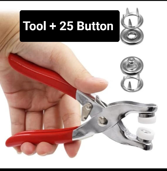 Premium Quality Metal Plier Button Press Tool With 25 Button & Metal Prong Snaps Buttons - Sewing-Free Snap Button Kit for DIY Crafts and Bags, Complete with Manual Pliers Hand Press Studs Tool Hand Press Machine Snap Tool 9.5mm