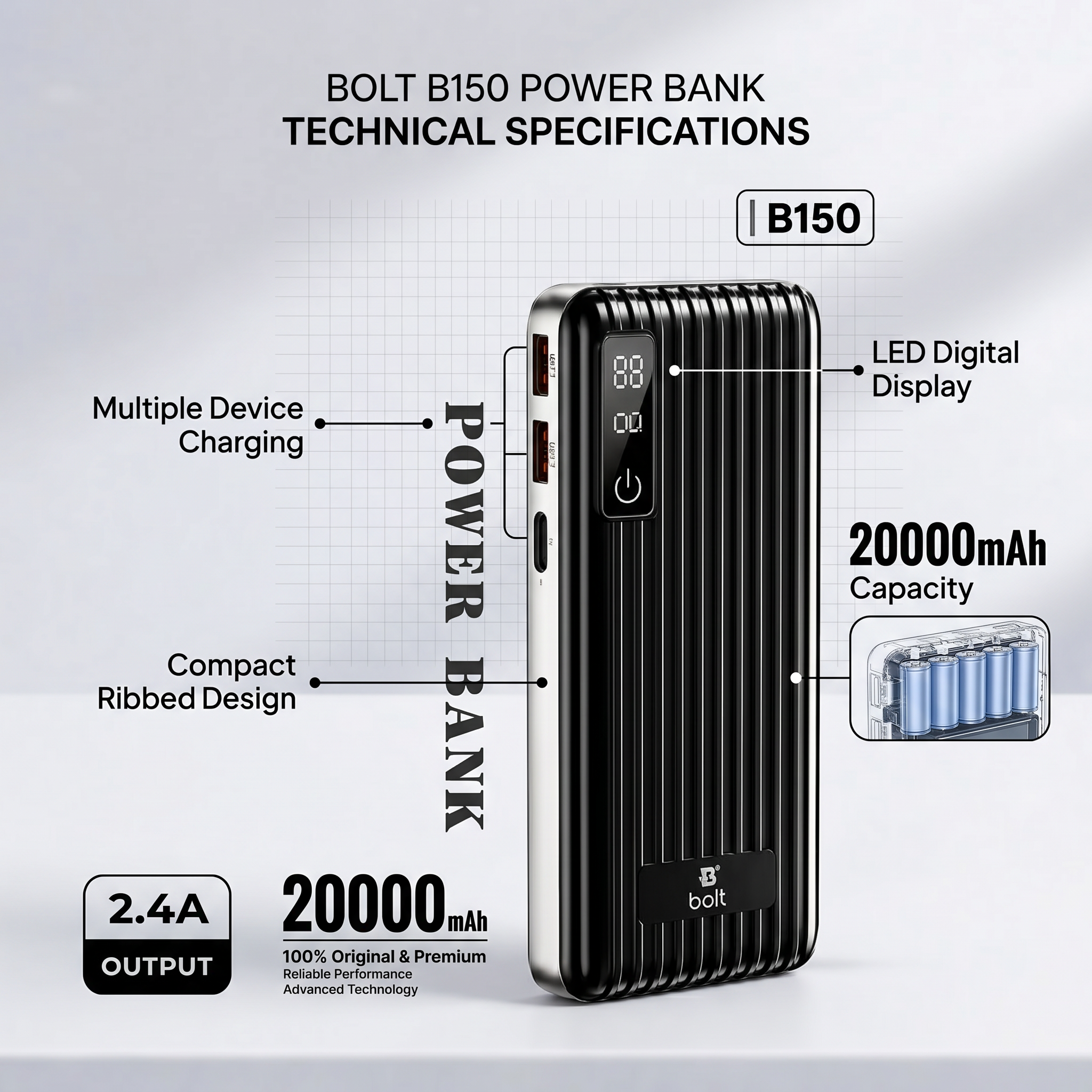 Original 20000mAh Fast Charging Power Bank Portable Power Bank with LED Digital Display, Dual USB Output High Speed Charger Compatible with all devices