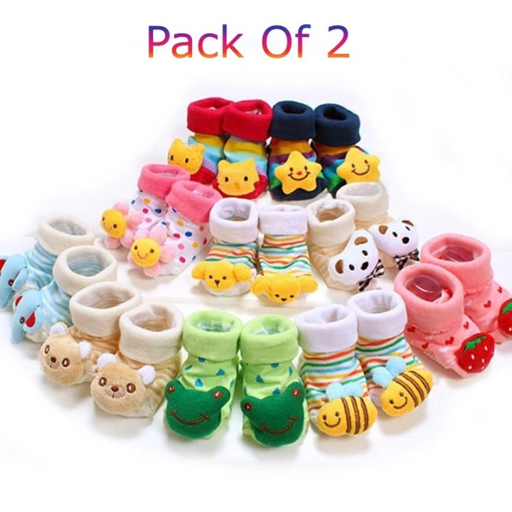 Pack Of 2 Newborn Baby Booties Shoes For Newborn Babies Boys/Girl infant 0 - 3 Month - MultiColor