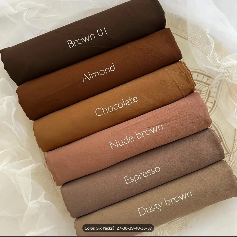6pc Set Premium Chiffon Hijab Scarves Solid Color Islamic Wrap Shawl Plain Lightweight Modest Wear