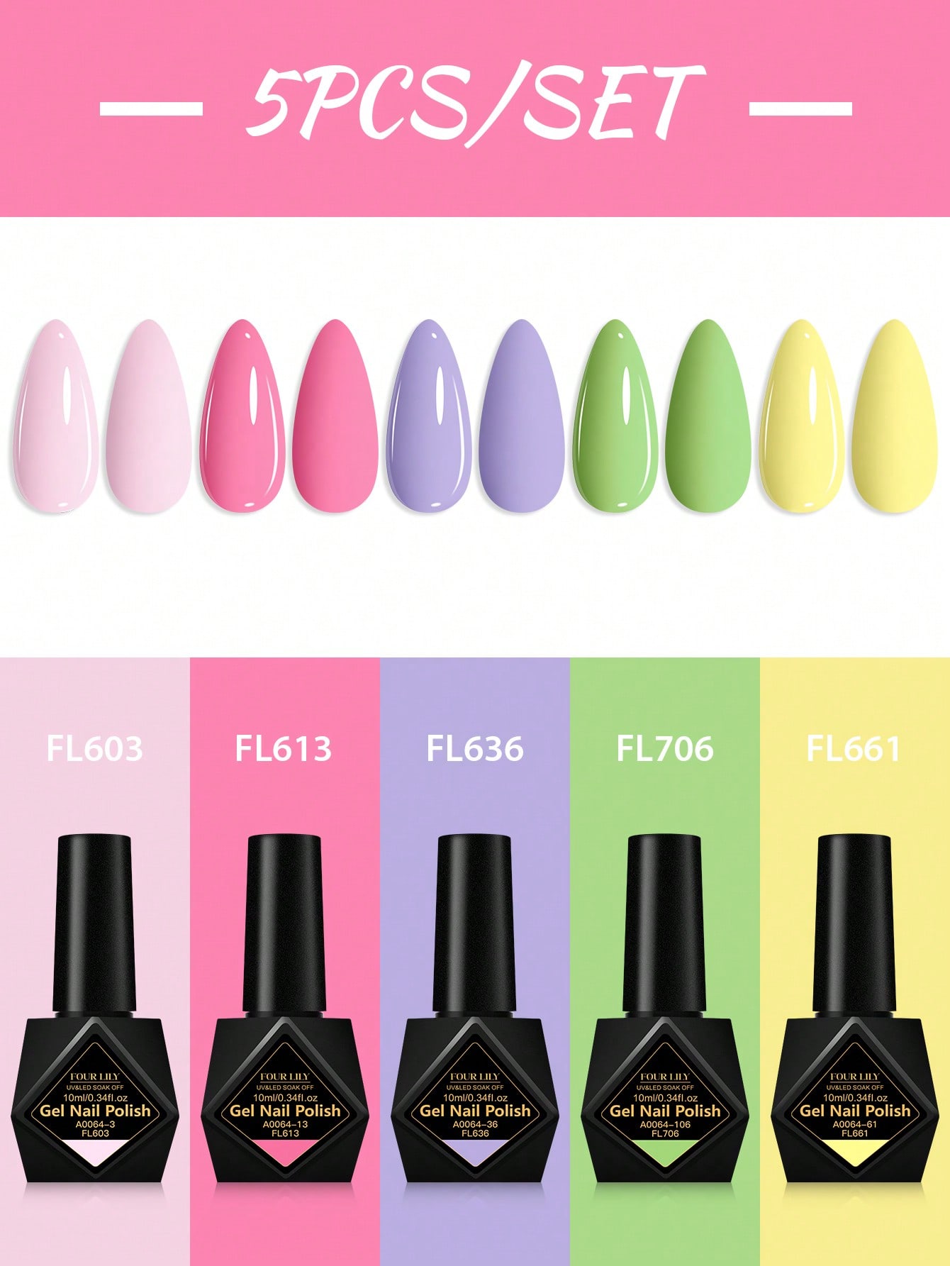 🌈 FOUR LILY 10ml Macaron Gel Nail Polish Set – HEMA & TPO Free Semi Permanent UV LED Soak Off Gel Polish | Long Lasting Nail Art