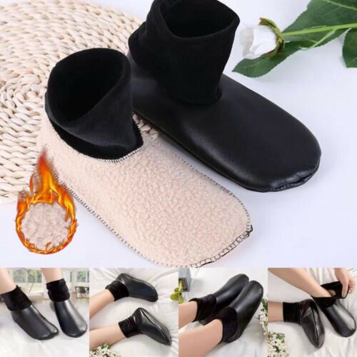 Unisex Winter Warm Leather Non Slip Socks Boot Slipper Indoor House Soft Shoes